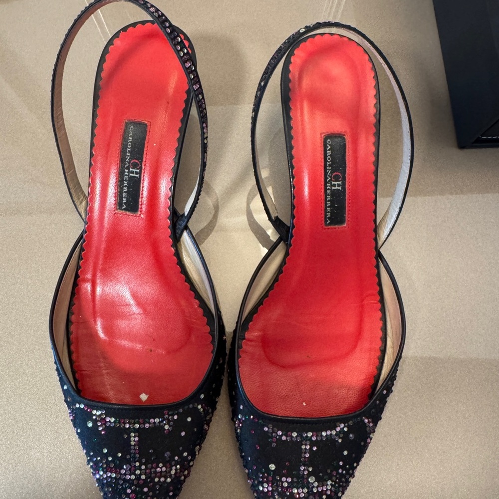 Carolina Herrera Black and Red Heels with Sparkling Details
